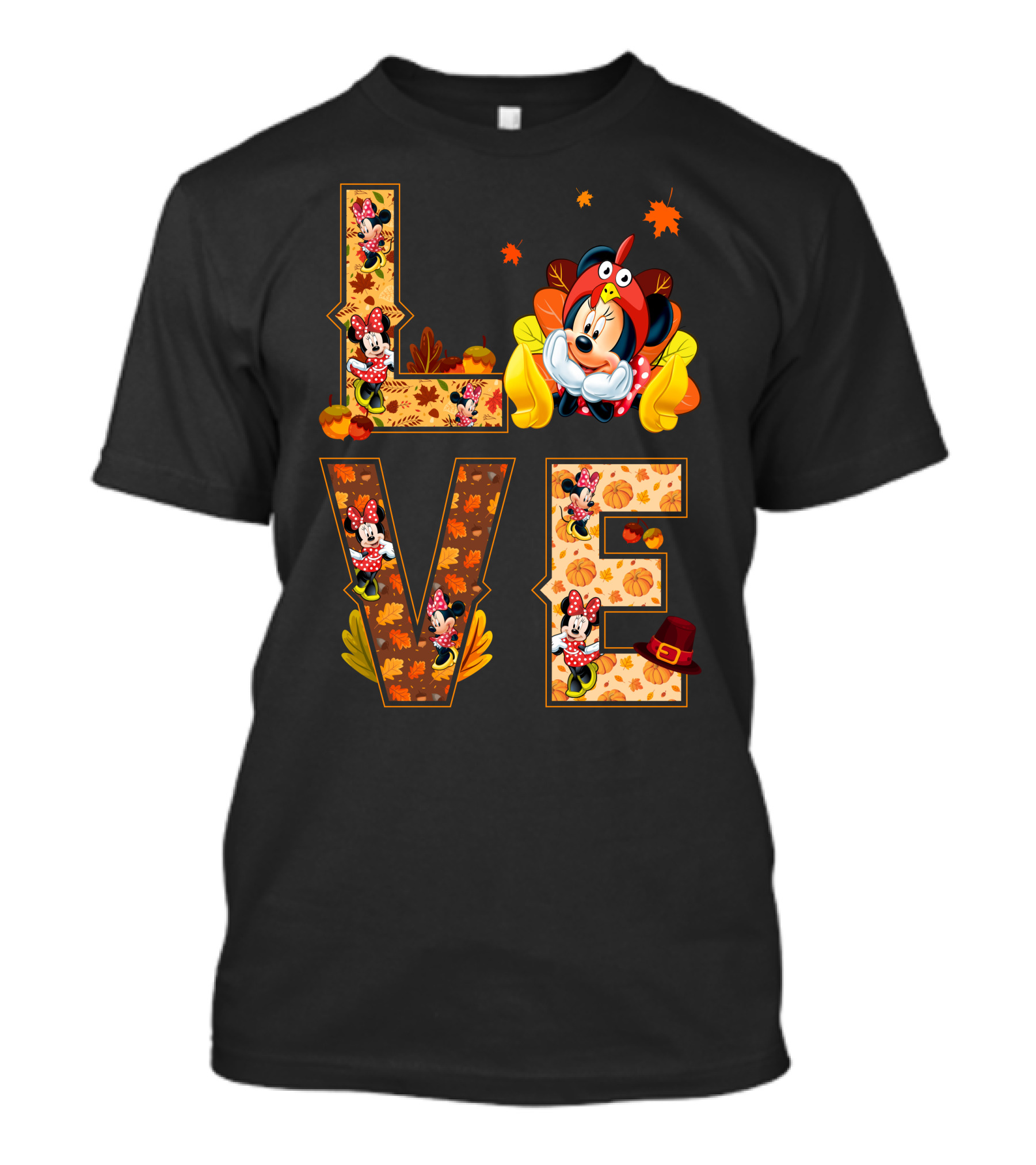 Autumn Love Minnie Mouse Fall Theme With Leaves And Pumpkins T-Shirt