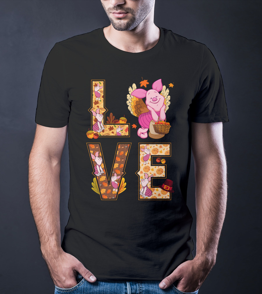 Piglet Love Autumn Harvest Thanksgiving Pumpkin Leaves T-Shirt