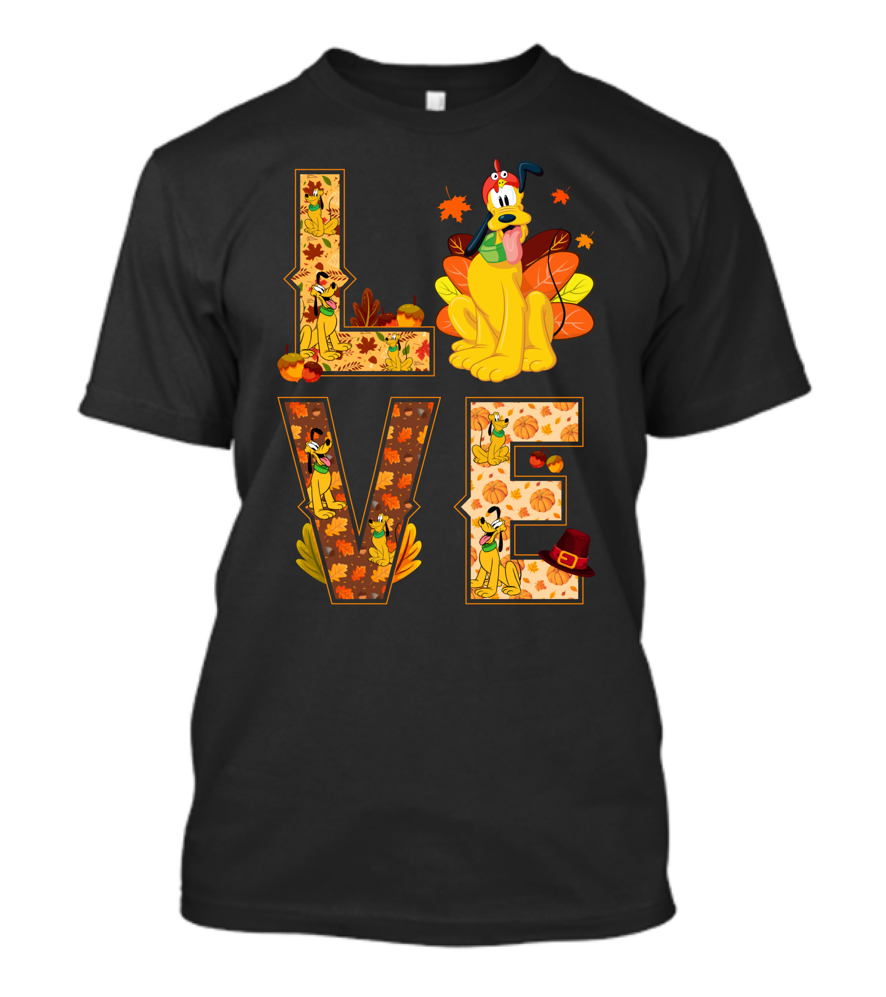 Pluto Thanksgiving Love Autumn Leaves And Pumpkins T-Shirt