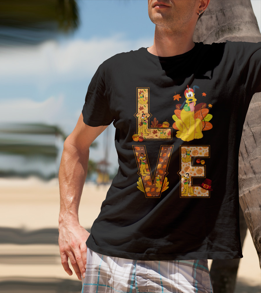 Pluto Thanksgiving Love Autumn Leaves And Pumpkins T-Shirt