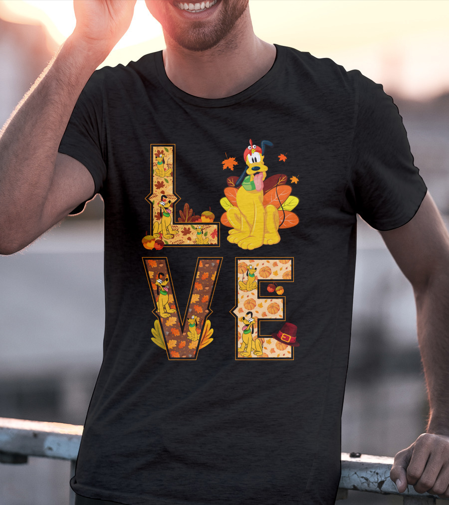 Pluto Thanksgiving Love Autumn Leaves And Pumpkins T-Shirt