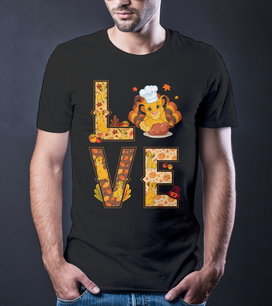 Love Simba Thanksgiving Chef Lion Leaf Pumpkin Hat T-Shirt