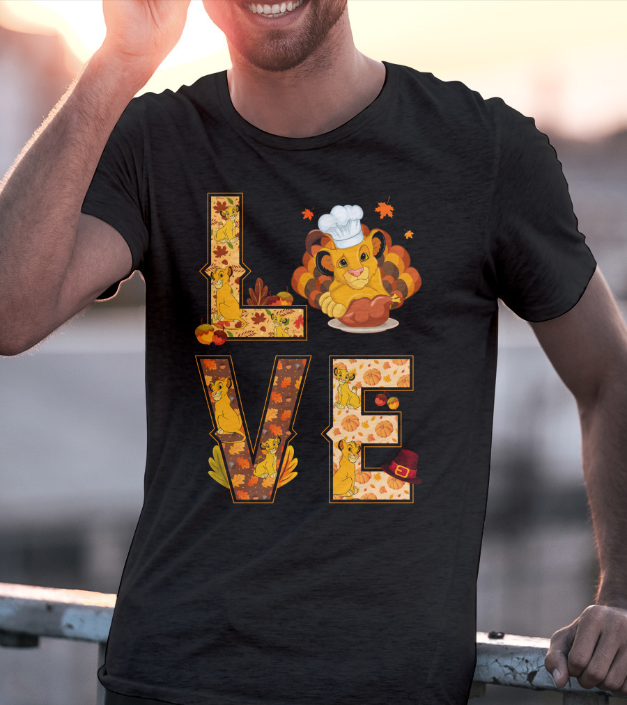 Love Simba Thanksgiving Chef Lion Leaf Pumpkin Hat T-Shirt