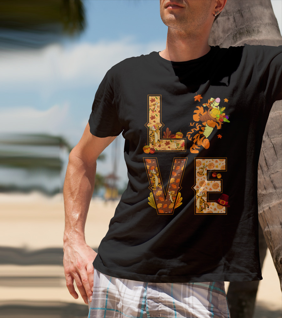 Love Tigger Thanksgiving Autumn Leaves T-Shirt