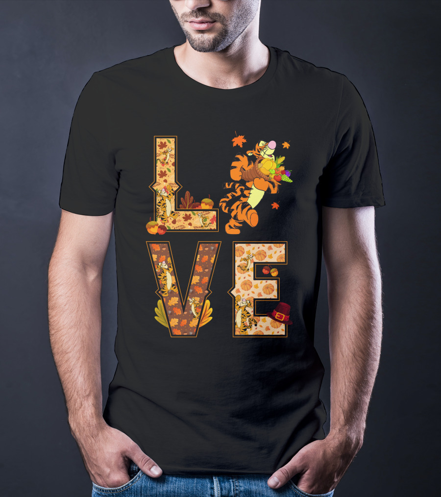Love Tigger Thanksgiving Autumn Leaves T-Shirt