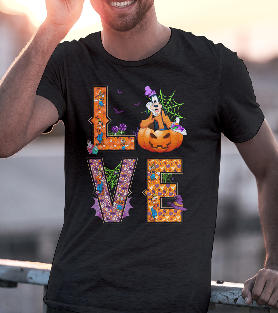 Love Goofy Halloween Pumpkin Spiderweb T-Shirt