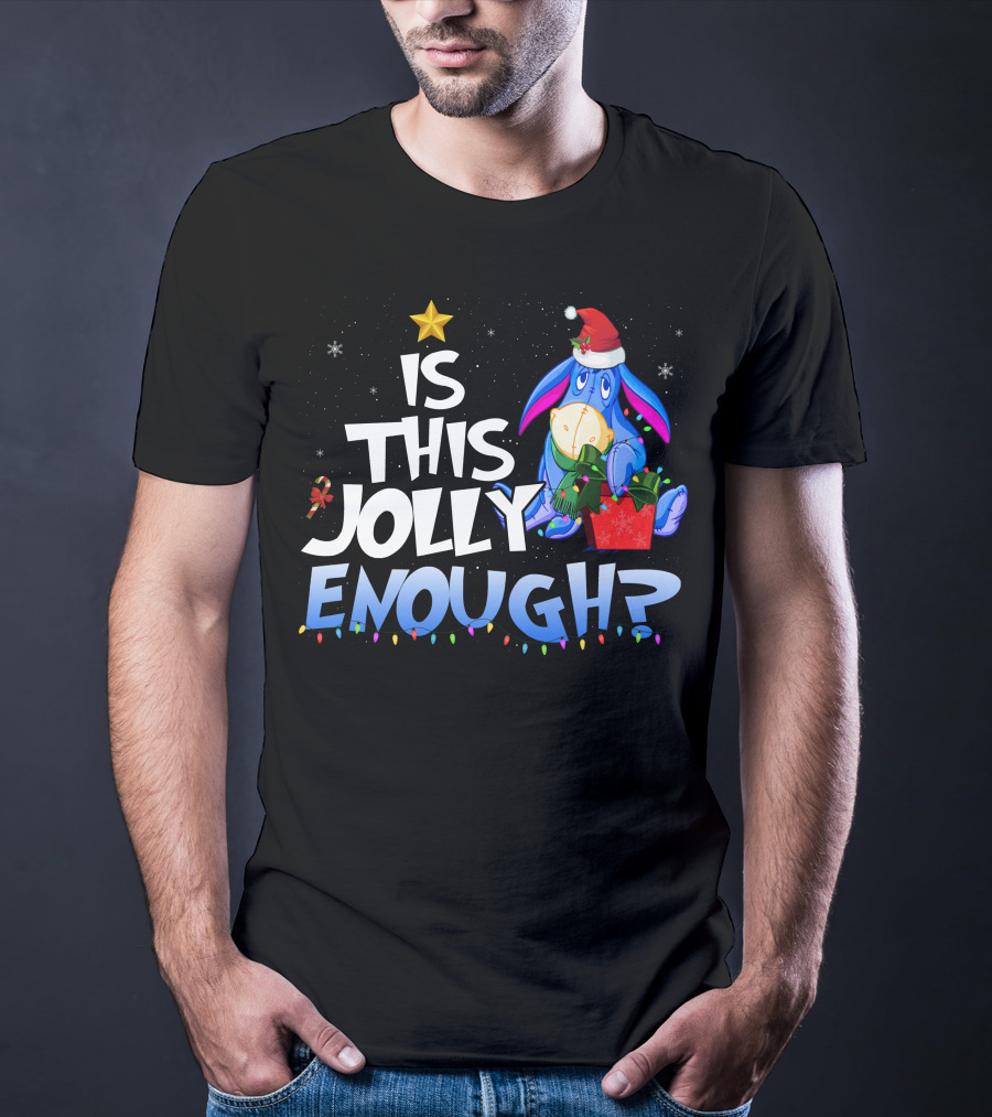 Eeyore Is This Jolly Enough Santa Christmas Lights T-Shirt