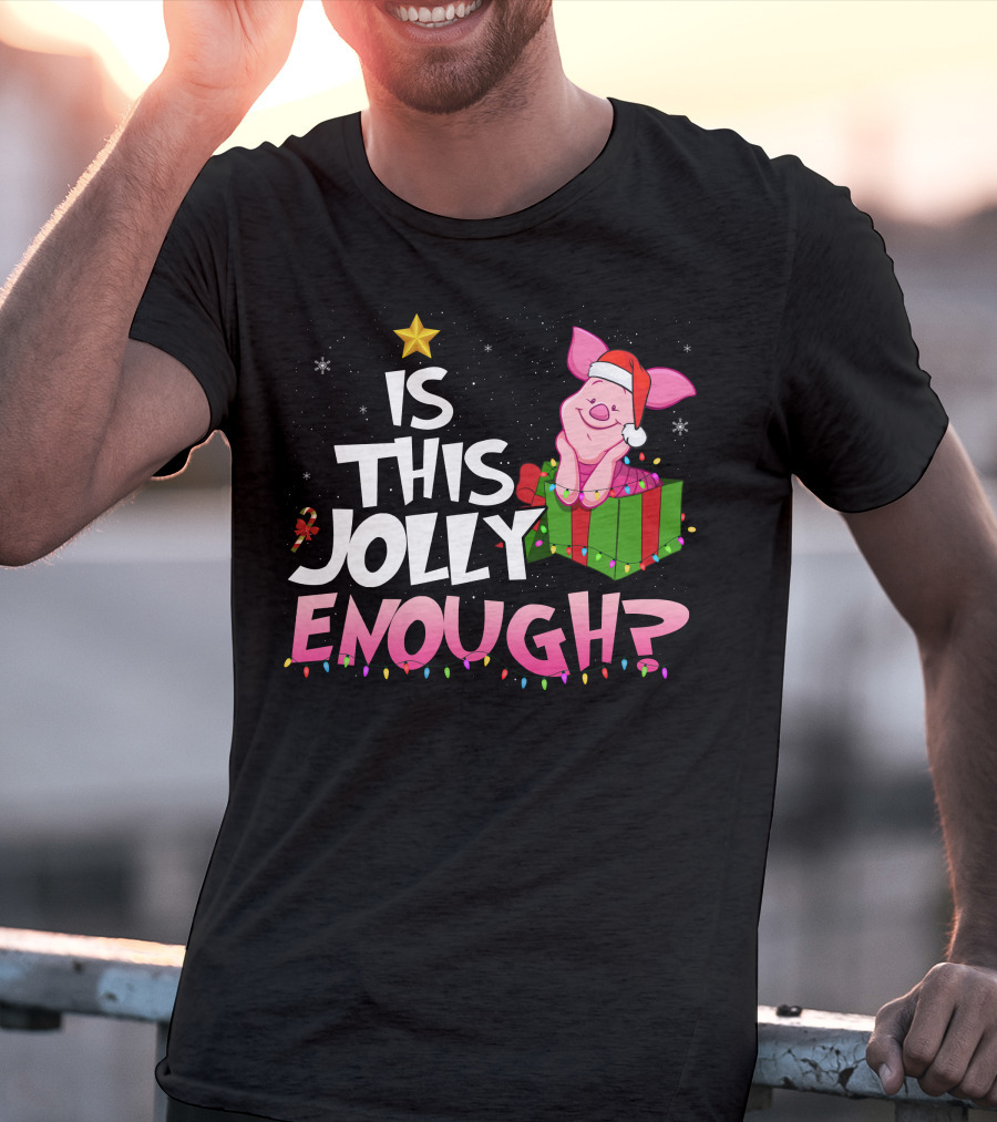 Is This Jolly Enough Piglet Christmas Santa Hat Present T-Shirt