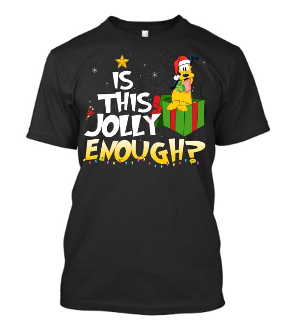 Is This Jolly Enough Pluto Christmas Star Santa Hat Present Lights T-Shirt