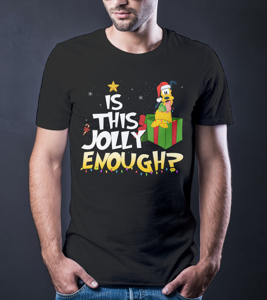Is This Jolly Enough Pluto Christmas Star Santa Hat Present Lights T-Shirt