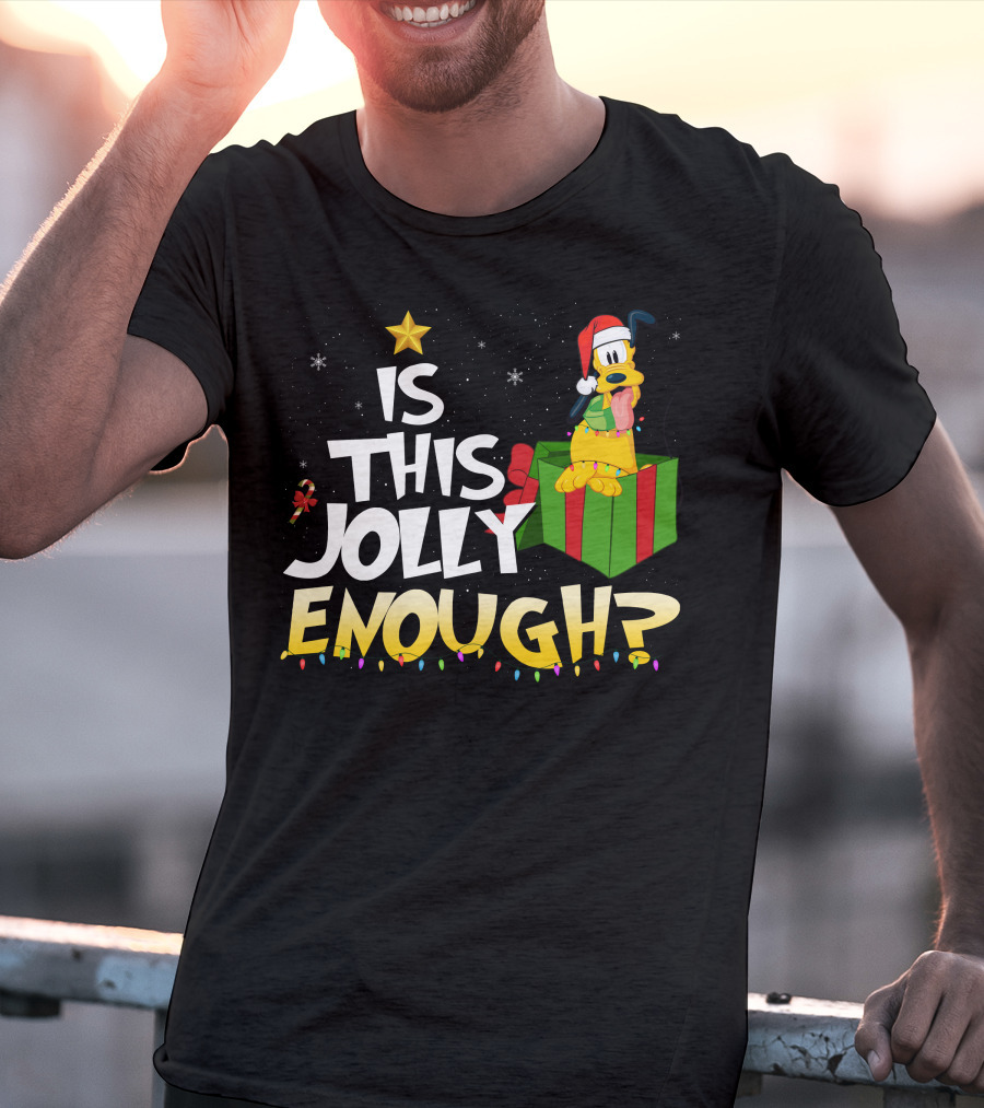 Is This Jolly Enough Pluto Christmas Star Santa Hat Present Lights T-Shirt