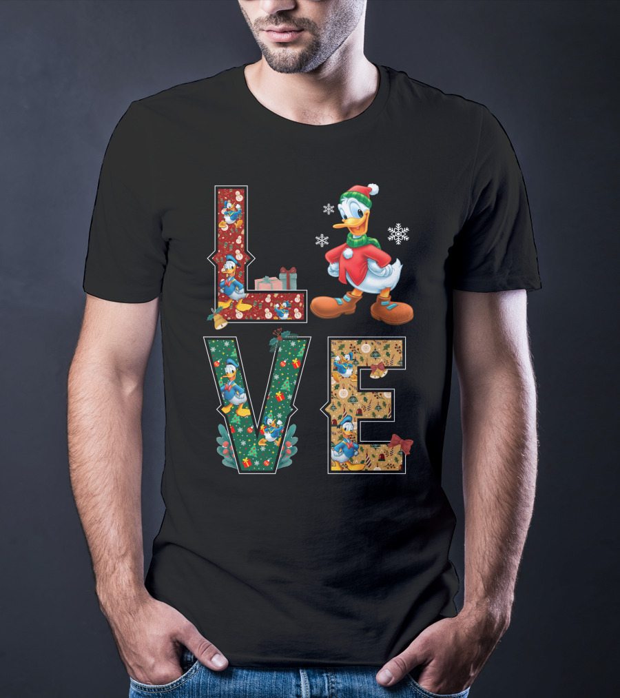 Donald Duck Christmas Love Snowflakes Present Bow Holiday T-Shirt