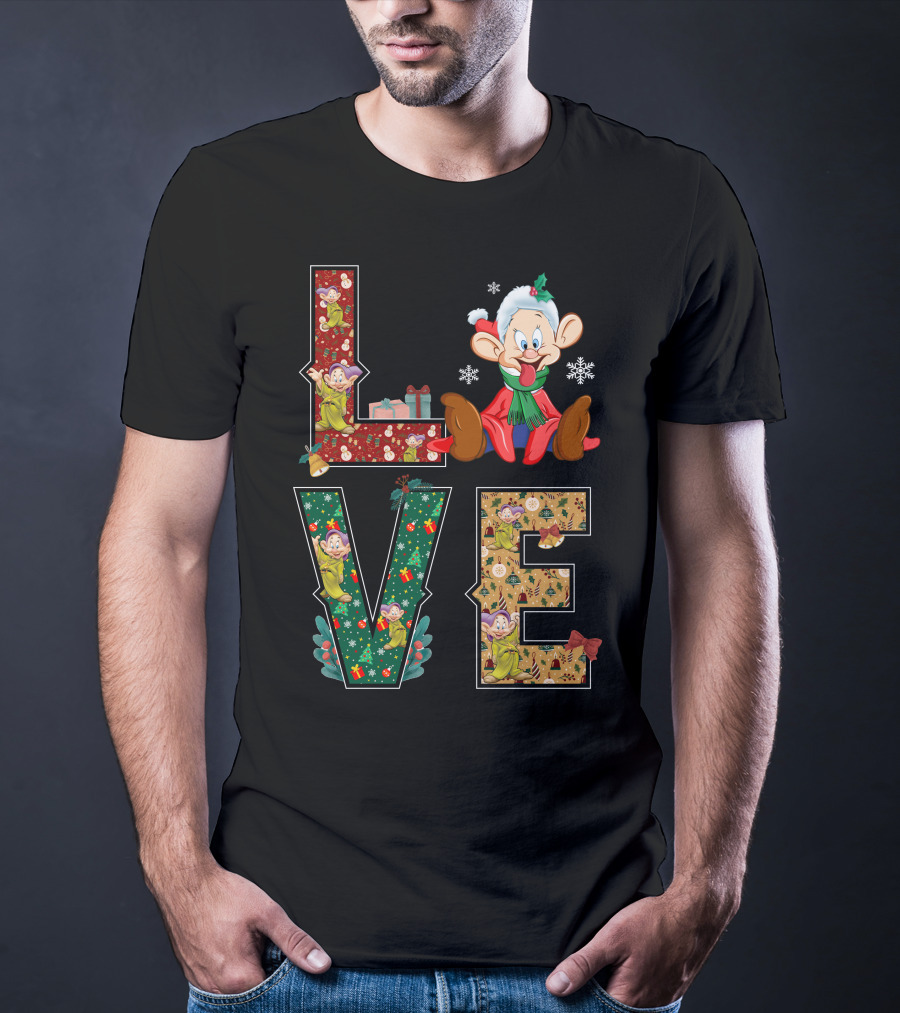 Dopey Love Christmas Snowflakes Presents Garland Bow Holiday T-Shirt