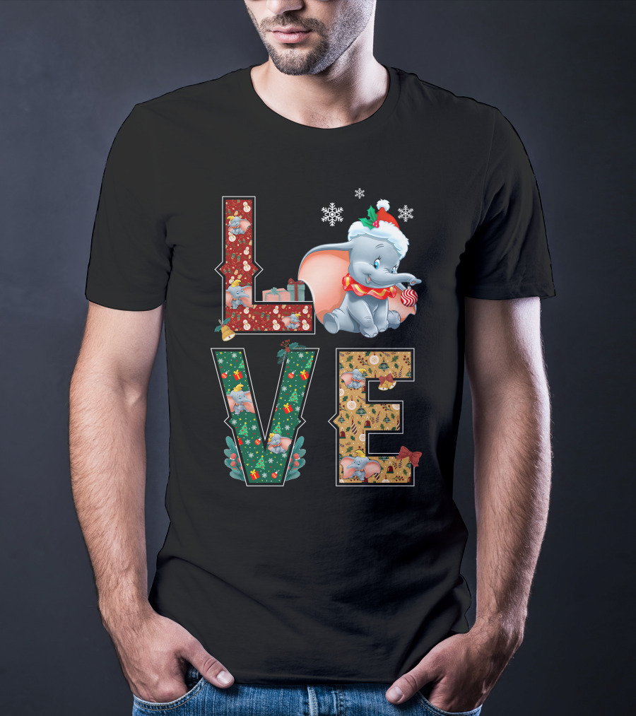 Love Dumbo Christmas Holiday Snowflakes Santa Hat Candy Cane T-Shirt