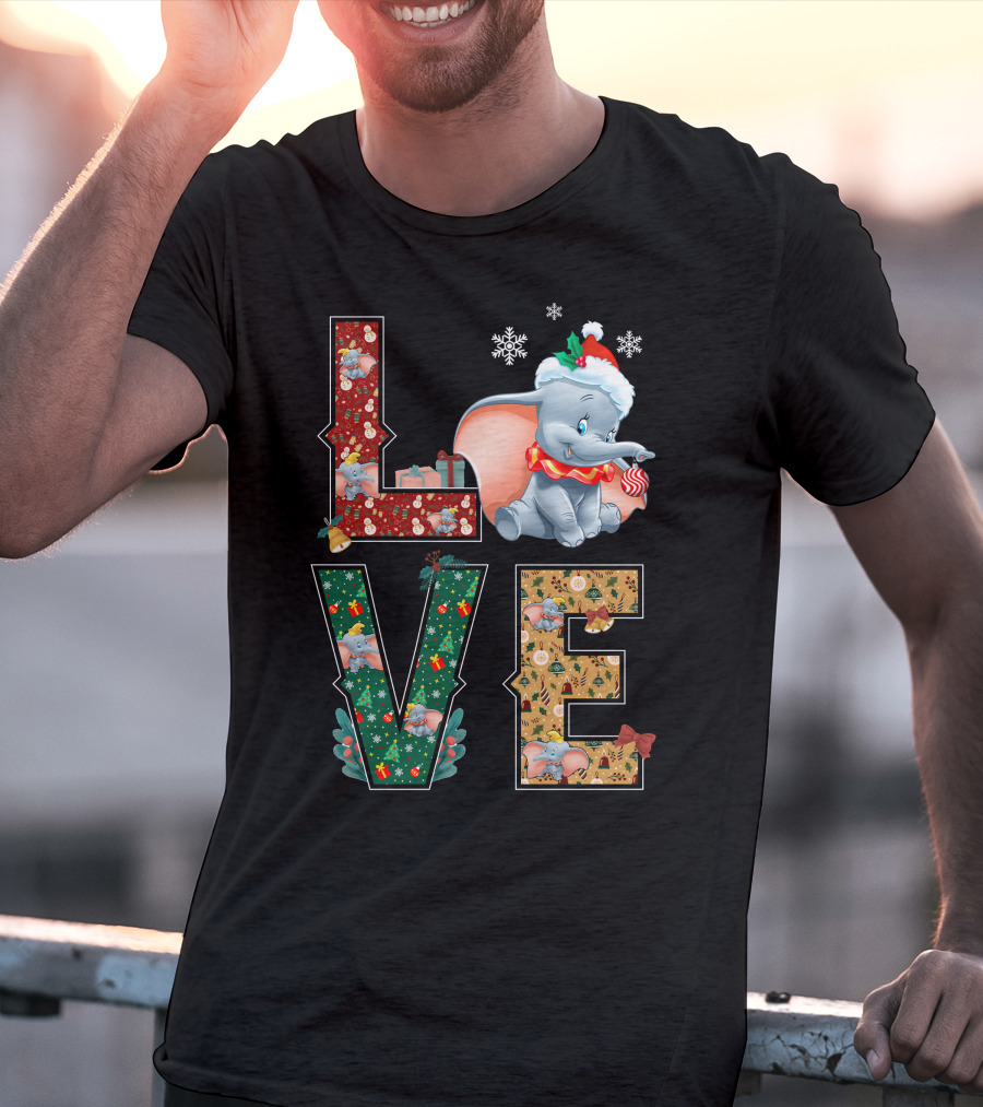 Love Dumbo Christmas Holiday Snowflakes Santa Hat Candy Cane T-Shirt