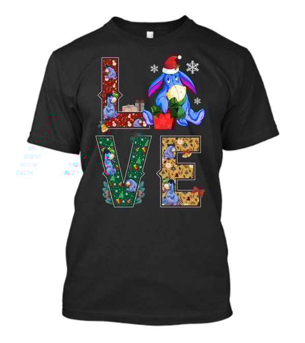 Eeyore Christmas Love Santa Hat Snowflakes T-Shirt