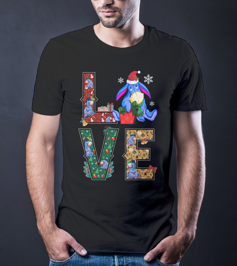 Eeyore Christmas Love Santa Hat Snowflakes T-Shirt