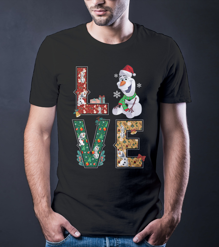 Love Olaf Christmas Snowman Santa Hat Scarf Snowflake Gifts T-Shirt