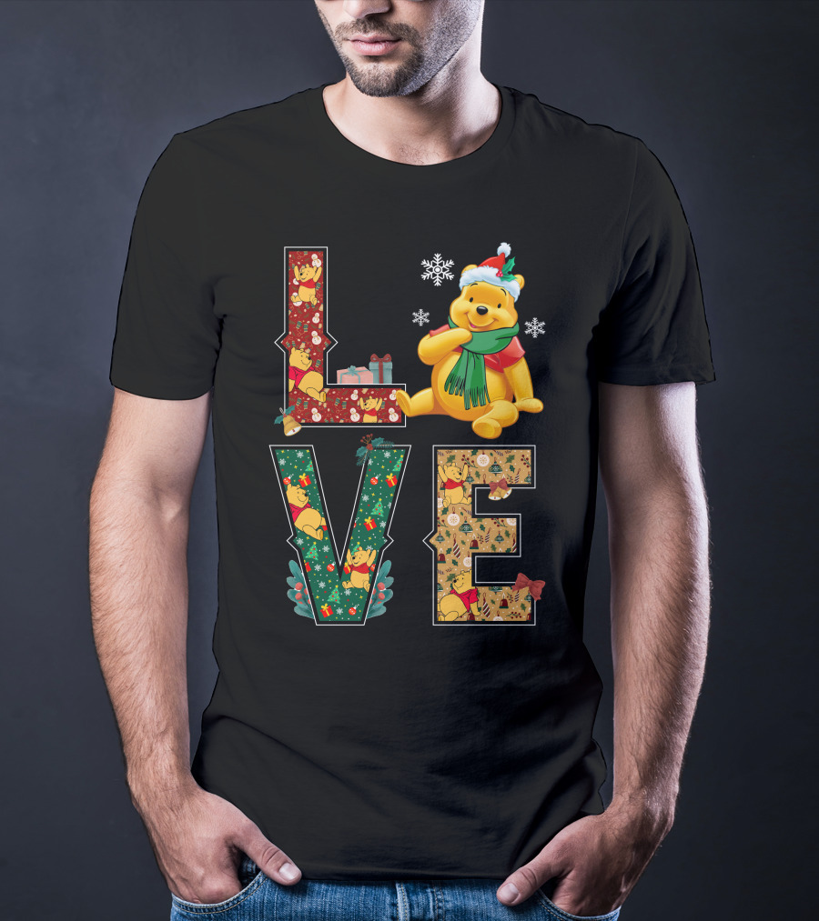 Winnie The Pooh Christmas Love Snowflakes Gifts Merry Holiday T-Shirt