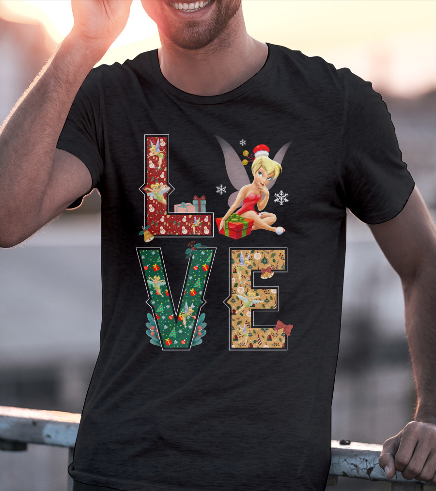 Love Tinkerbell Christmas Snowflakes Presents T-Shirt
