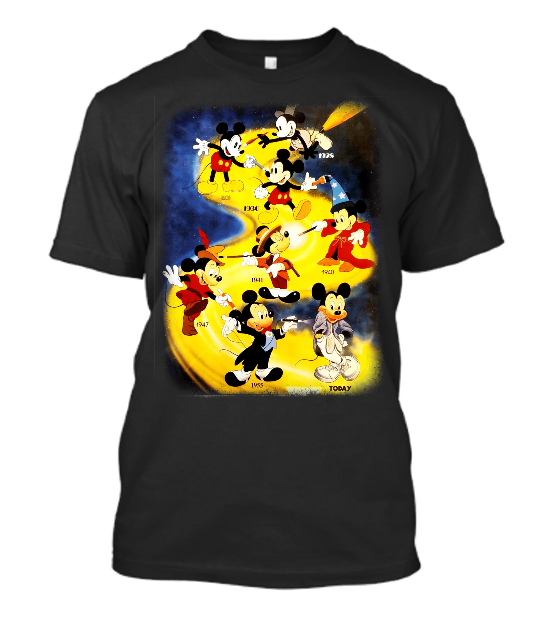 Mickey Through The Years 1928 1931 1936 1940 1941 1947 1955 Today T-Shirt