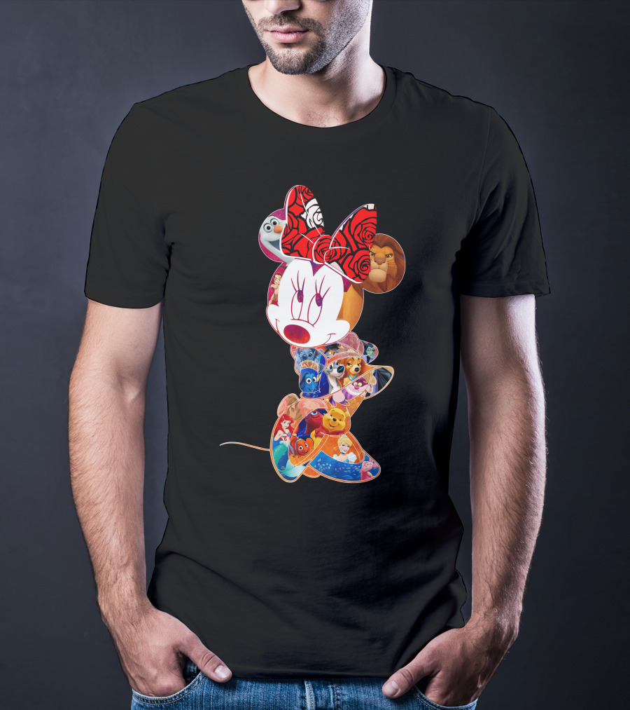 Disney Minnie Mouse With Olaf Simba Nemo Winnie Pooh Elsa Dory Mickey Characters T-Shirt