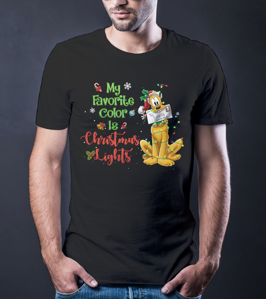 My Favorite Color Is Christmas Lights Pluto Santa Letter T-Shirt