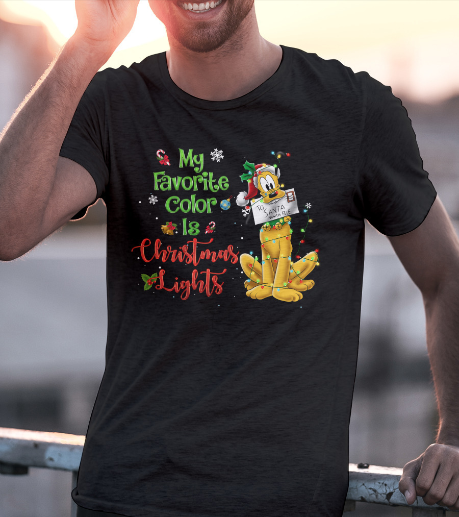 My Favorite Color Is Christmas Lights Pluto Santa Letter T-Shirt