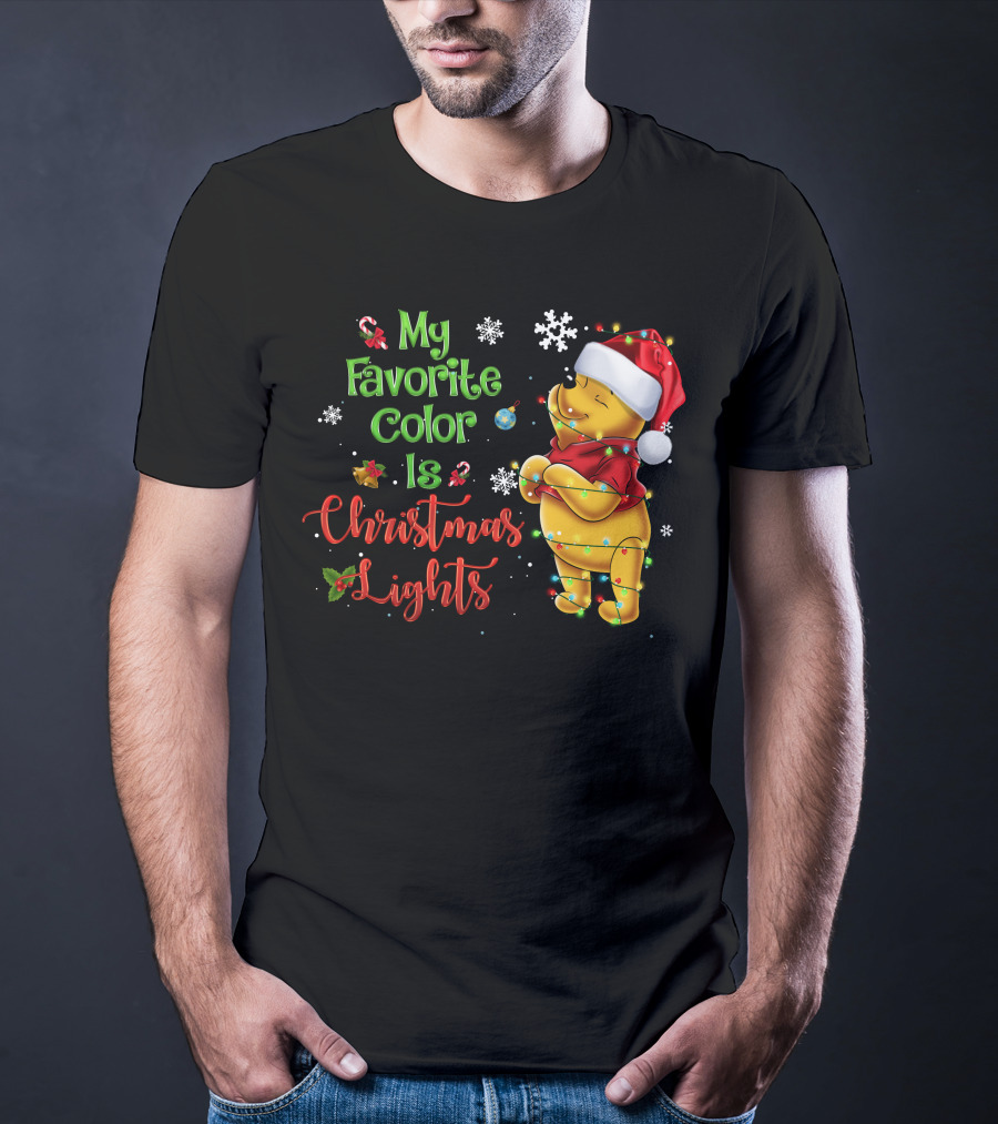 My Favorite Color Is Christmas Lights Pooh Holiday Santa Hat T-Shirt