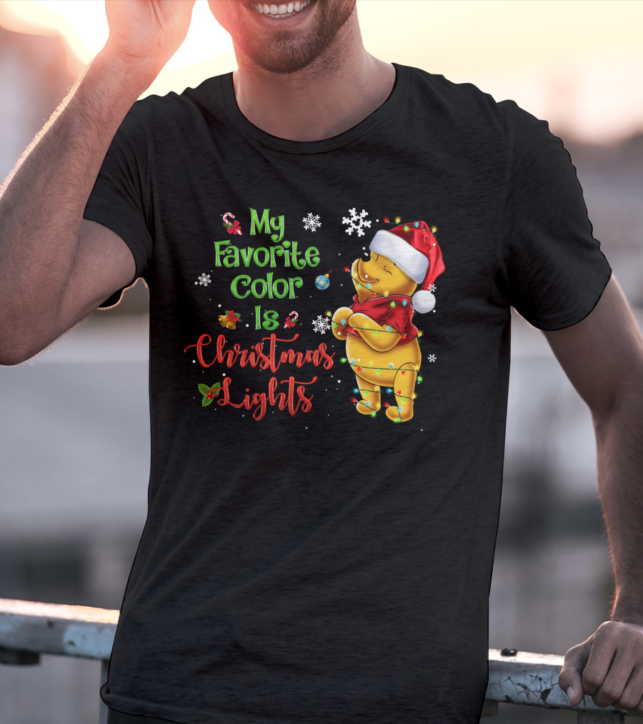 My Favorite Color Is Christmas Lights Pooh Holiday Santa Hat T-Shirt