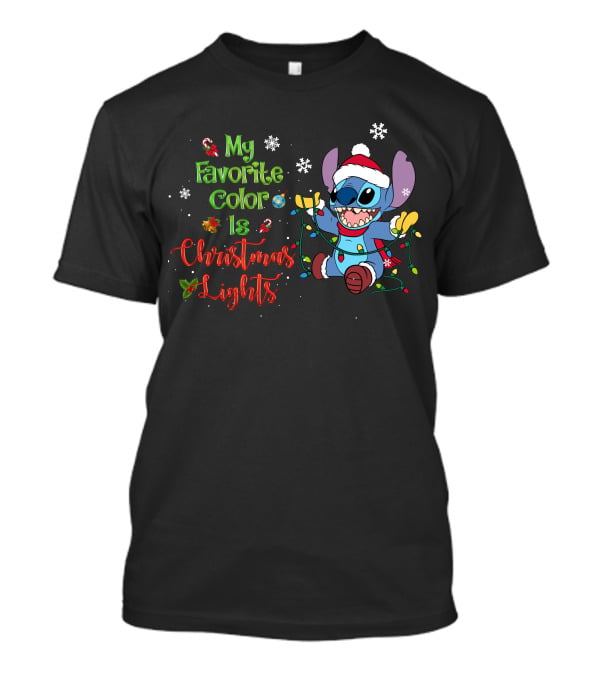My Favorite Color Is Christmas Lights Stitch Holiday Lights Snowflakes Santa Hat T-Shirt