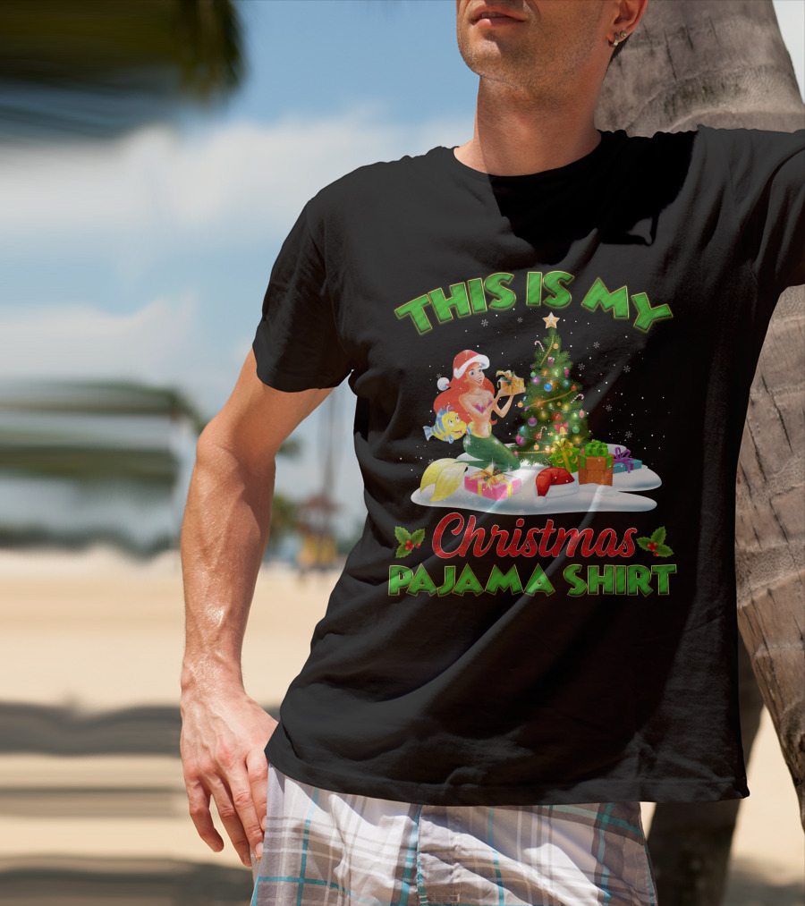This Is My Christmas Pajama Shirt Ariel And Flounder Holiday Scene T-Shirt