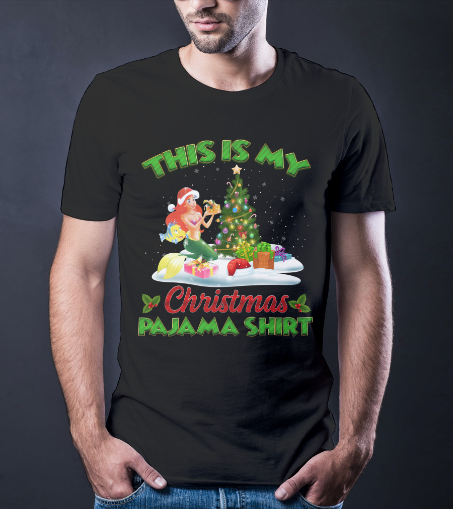 This Is My Christmas Pajama Shirt Ariel And Flounder Holiday Scene T-Shirt
