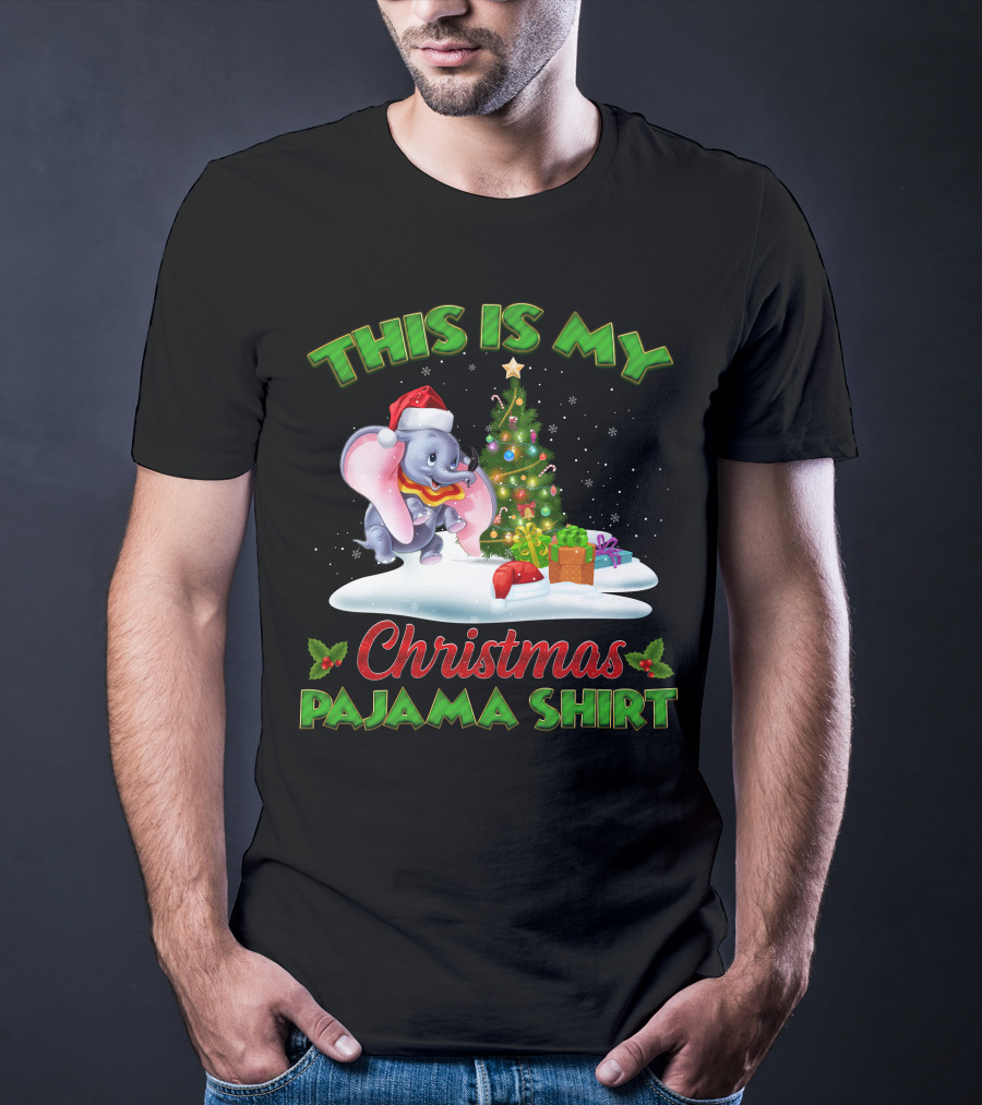 This Is My Christmas Pajama Shirt Dumbo Santa Hat Christmas Tree Presents T-Shirt