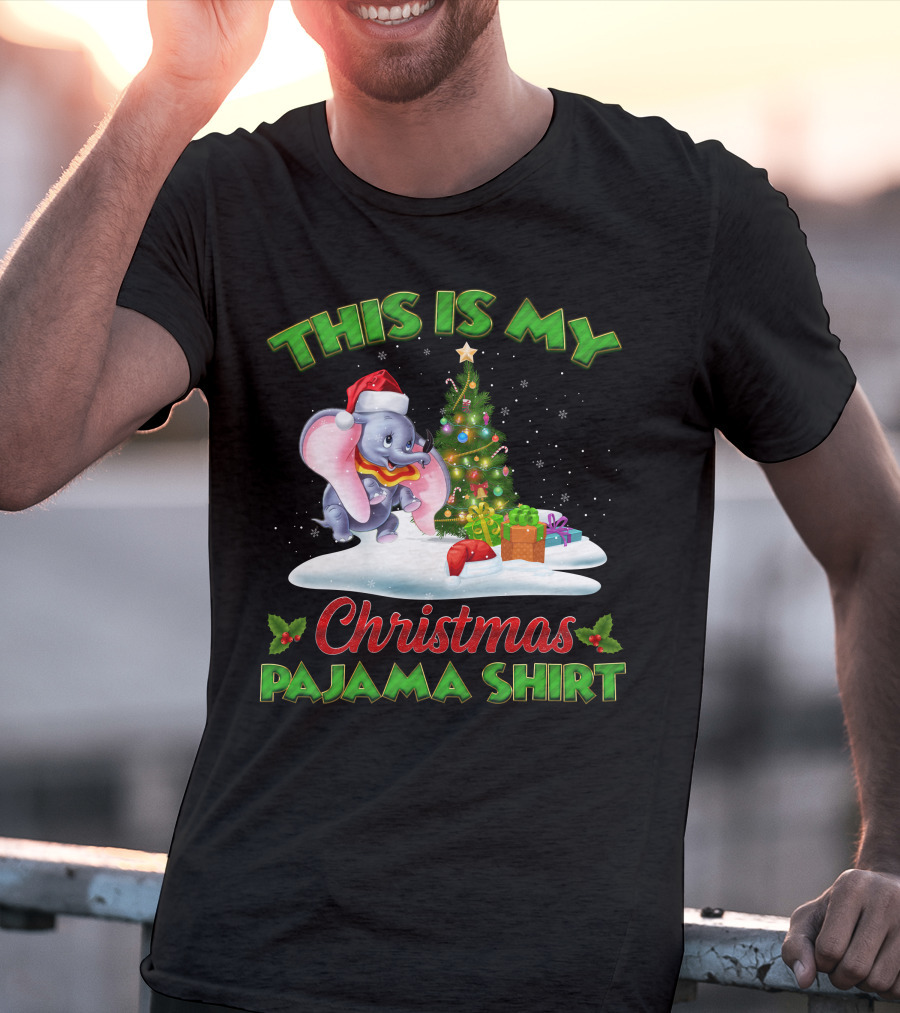 This Is My Christmas Pajama Shirt Dumbo Santa Hat Christmas Tree Presents T-Shirt