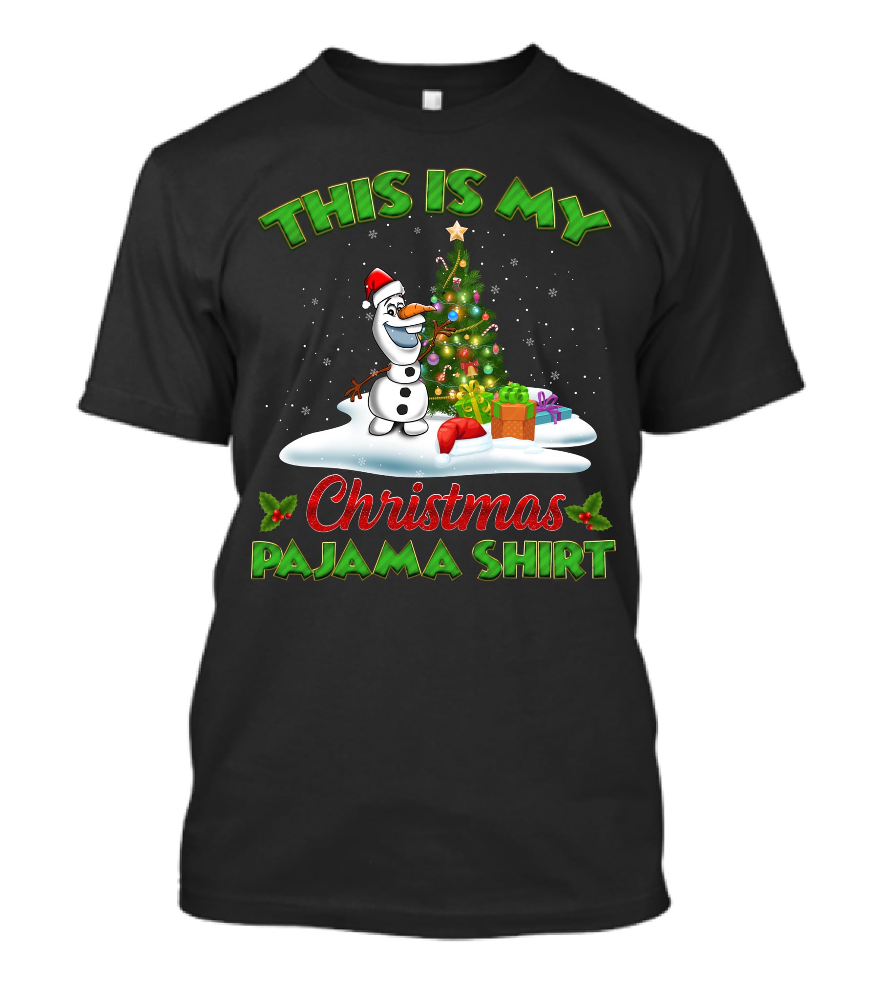 This Is My Christmas Pajama Shirt Holiday Olaf Santa Hat T-Shirt