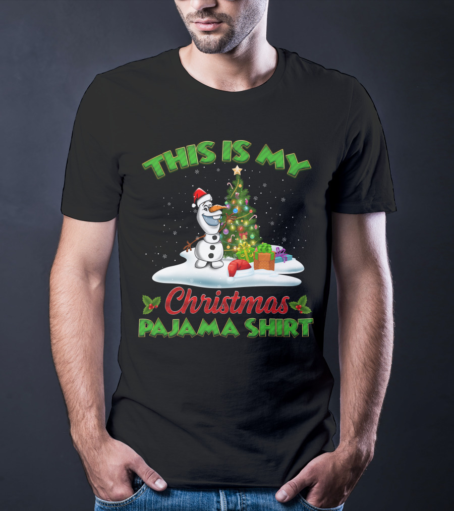 This Is My Christmas Pajama Shirt Holiday Olaf Santa Hat T-Shirt