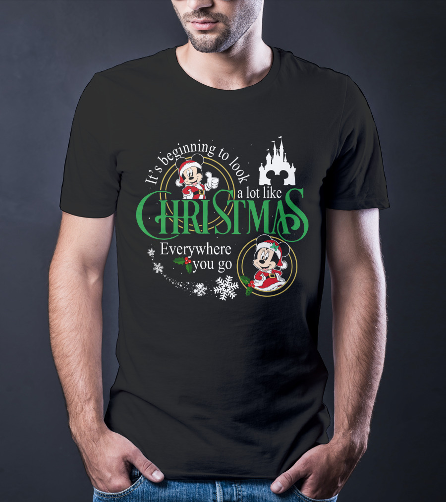 It's Beginning To Look A Lot Like Christmas Everywhere You Go Mickey Minnie T-Shirt