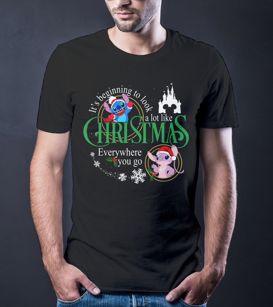 It's Beginning To Look A Lot Like Christmas Stitch & Angel Everywhere You Go T-Shirt