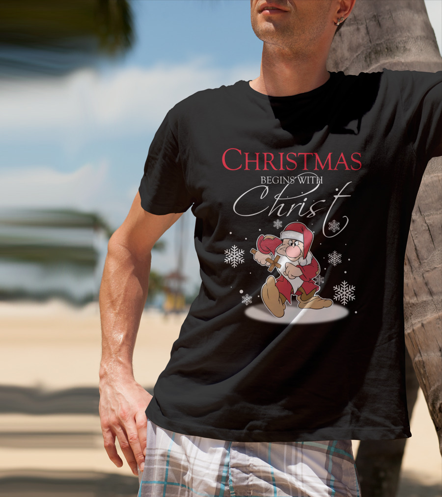 Christmas Begins With Christ Grumpy Santa Snowflakes T-Shirt