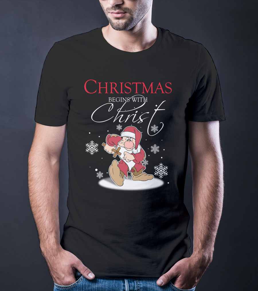 Christmas Begins With Christ Grumpy Santa Snowflakes T-Shirt