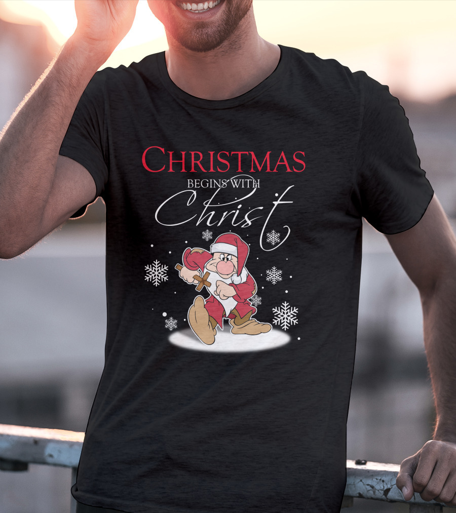 Christmas Begins With Christ Grumpy Santa Snowflakes T-Shirt