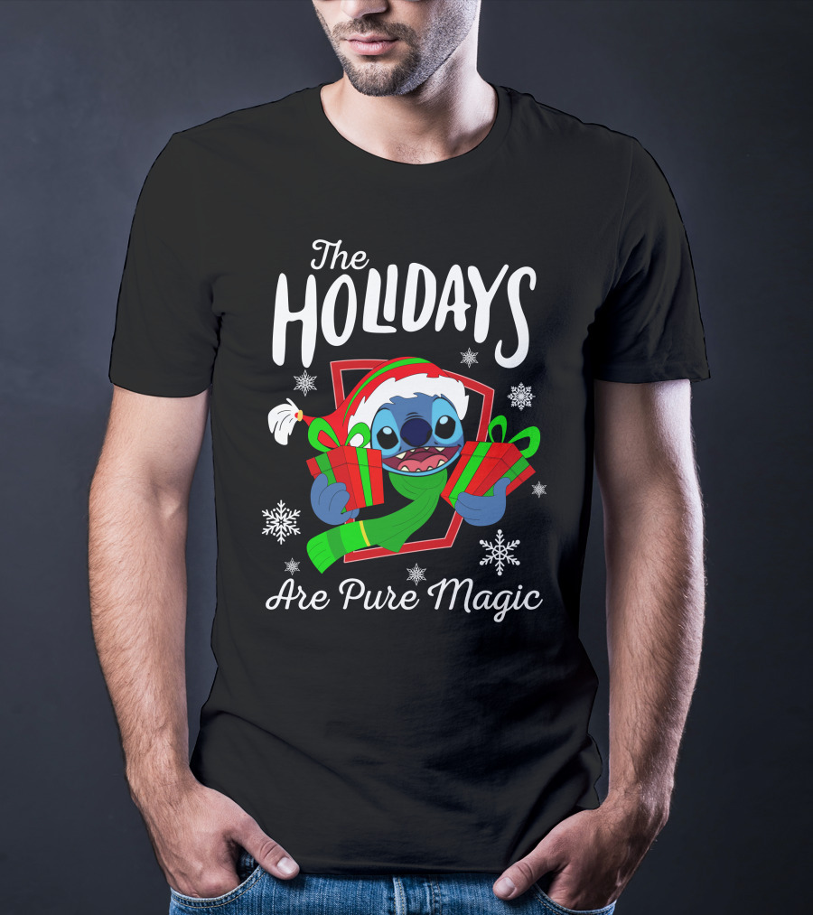 The Holidays Are Pure Magic Stitch Christmas Snowflakes Gifts T-Shirt