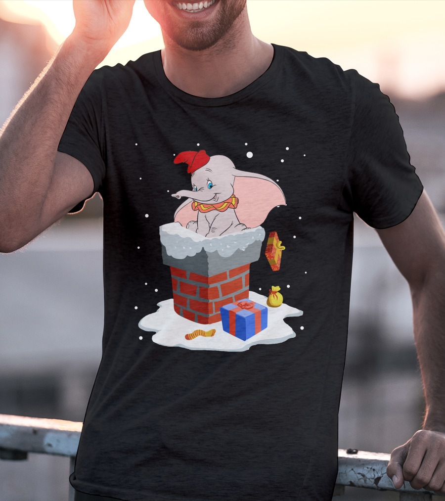 Dumbo Christmas Chimney Presents Snowflakes T-Shirt