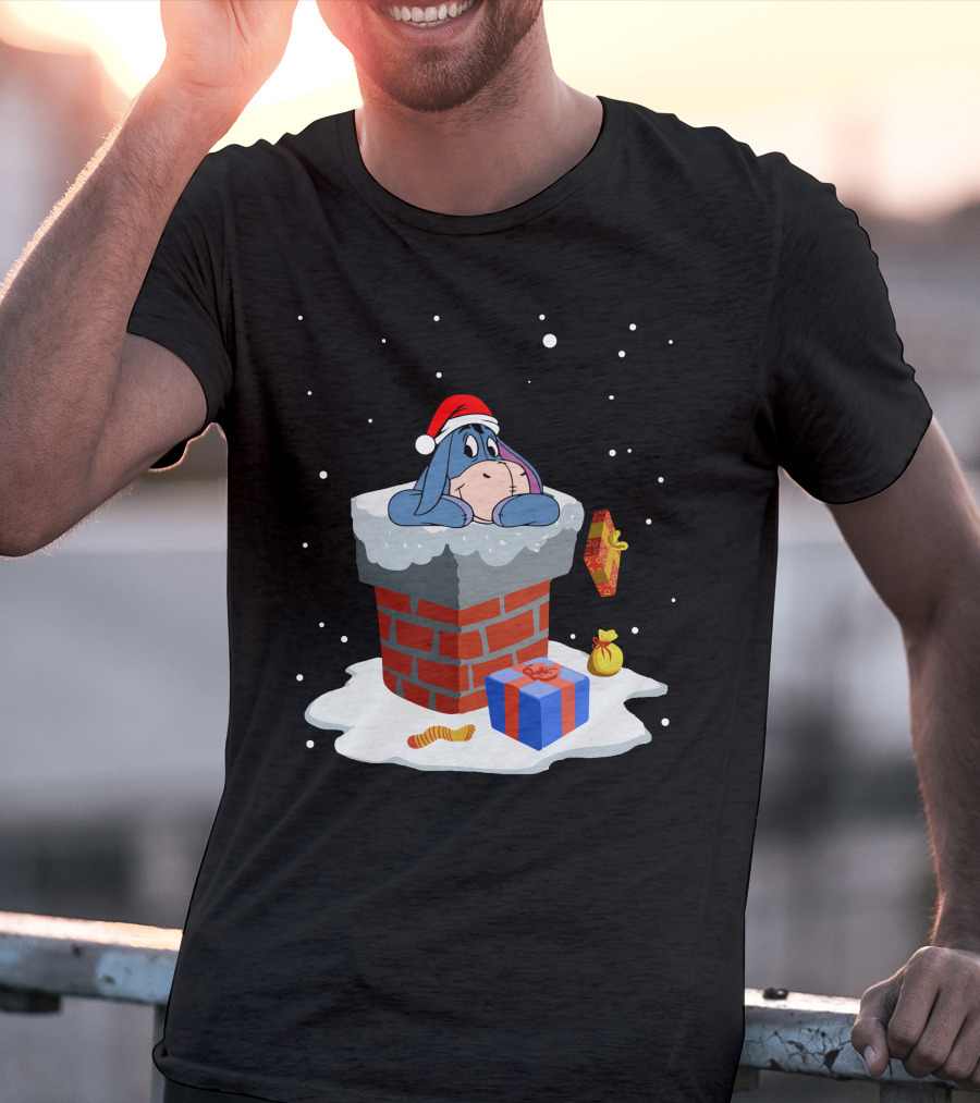 Eeyore Santa Chimney Christmas Gifts Snowflakes T-Shirt