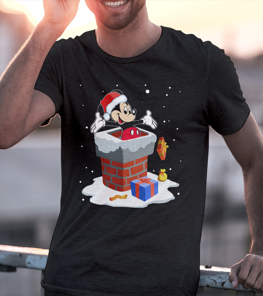 Mickey Mouse Christmas Chimney Santa Hat Snow Gifts T-Shirt