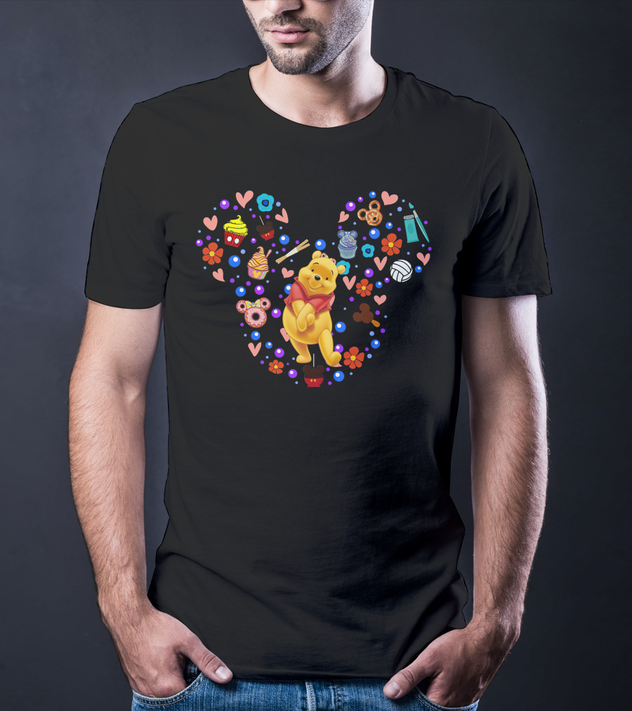 Pooh Heart With Cupcakes And Flowers T-Shirt