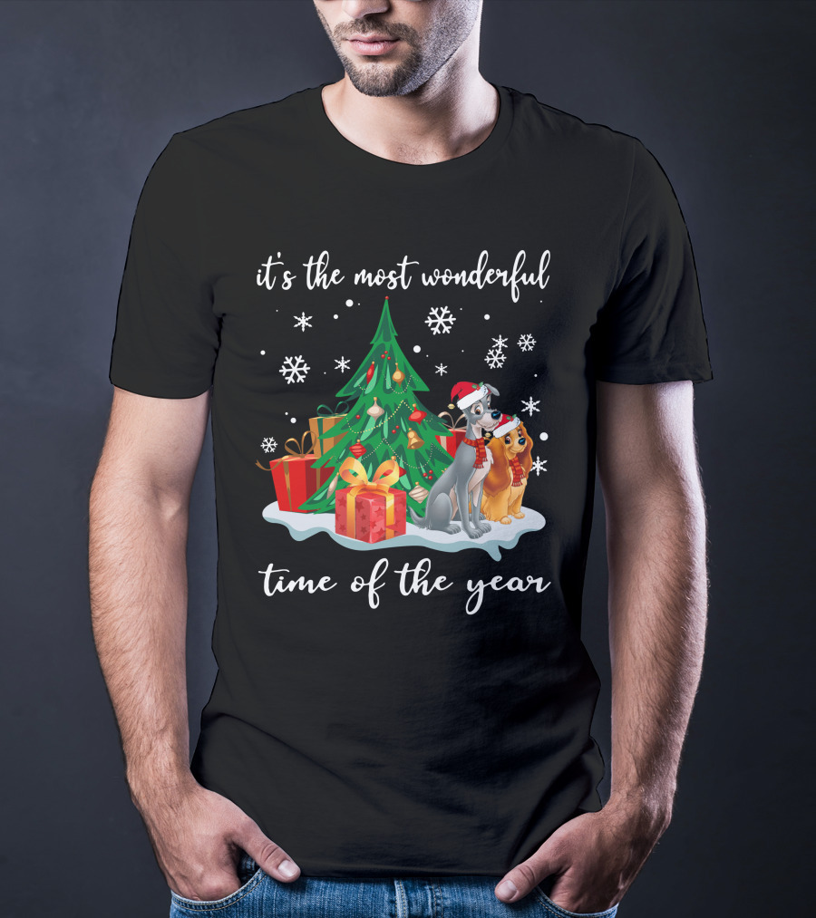 It's The Most Wonderful Time Of The Year Lady And The Tramp Christmas Tree Snowflakes T-Shirt