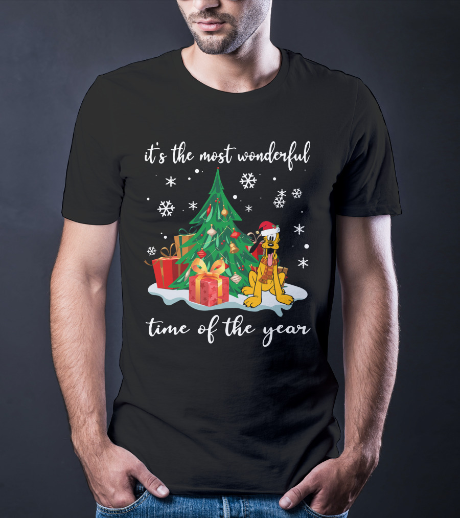 It's The Most Wonderful Time Of The Year Pluto Christmas Tree Snowflakes Gifts T-Shirt