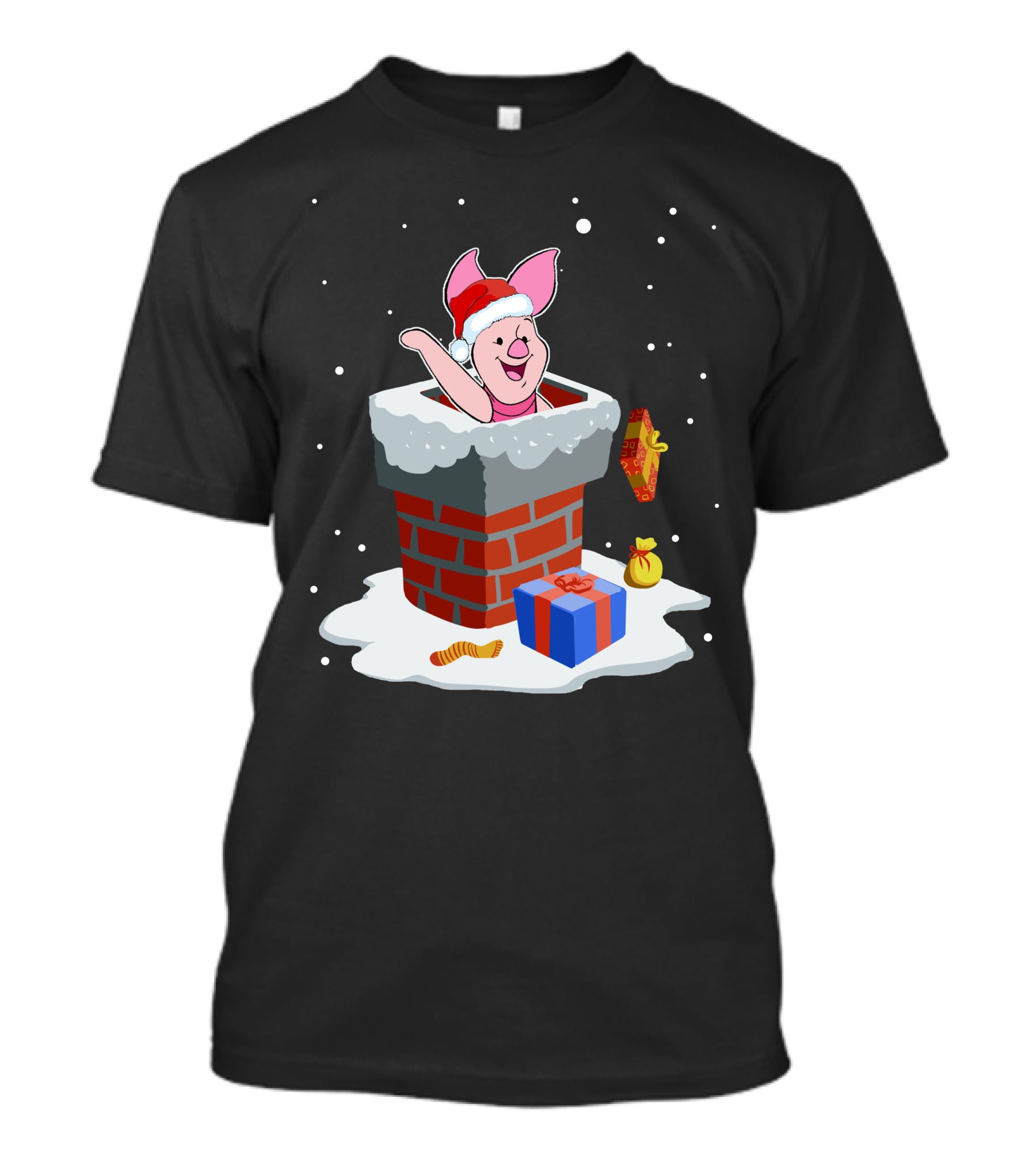 Piglet Santa Christmas Chimney Gifts Snow T-Shirt